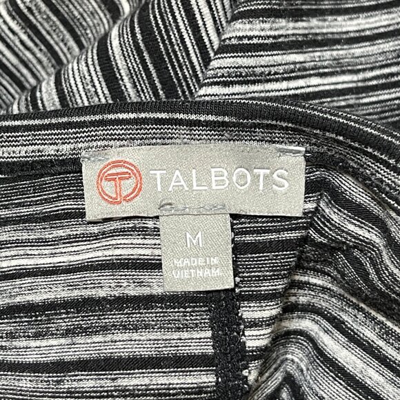 Talbots Ruched Side Top Stripe Black Stretch Cotton Blend Size M Medium - Picture 4 of 6